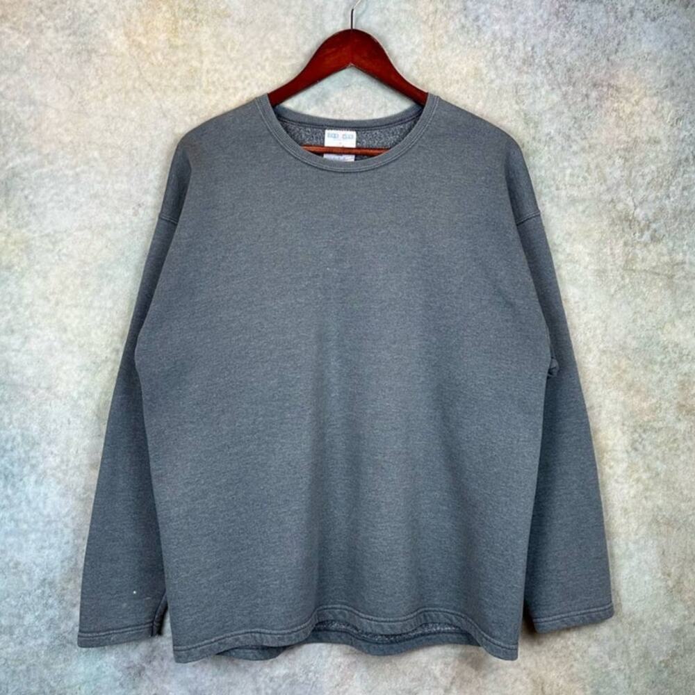 Vintage 90s Jerzees Blank Sweatshirt Mens Sz L Dark Gray Pullover Round Neck